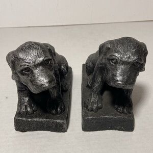 Pair of Vintage Heavy Resin Black Lab Bookends Signed JIN 93